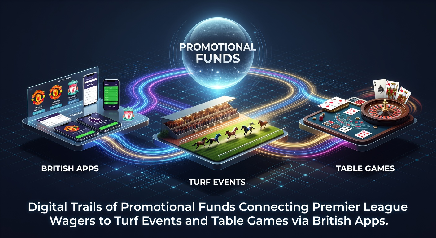 Digital interface showing promotional credit flows between Premier League betting sections and other gaming categories on a UK mobile app