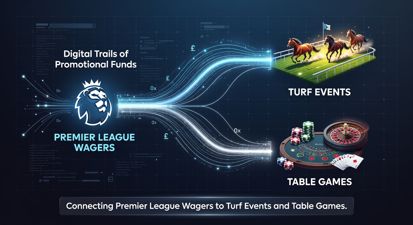 Flowchart illustration of promotional funds moving from football bets through racing to casino table games in British mobile applications