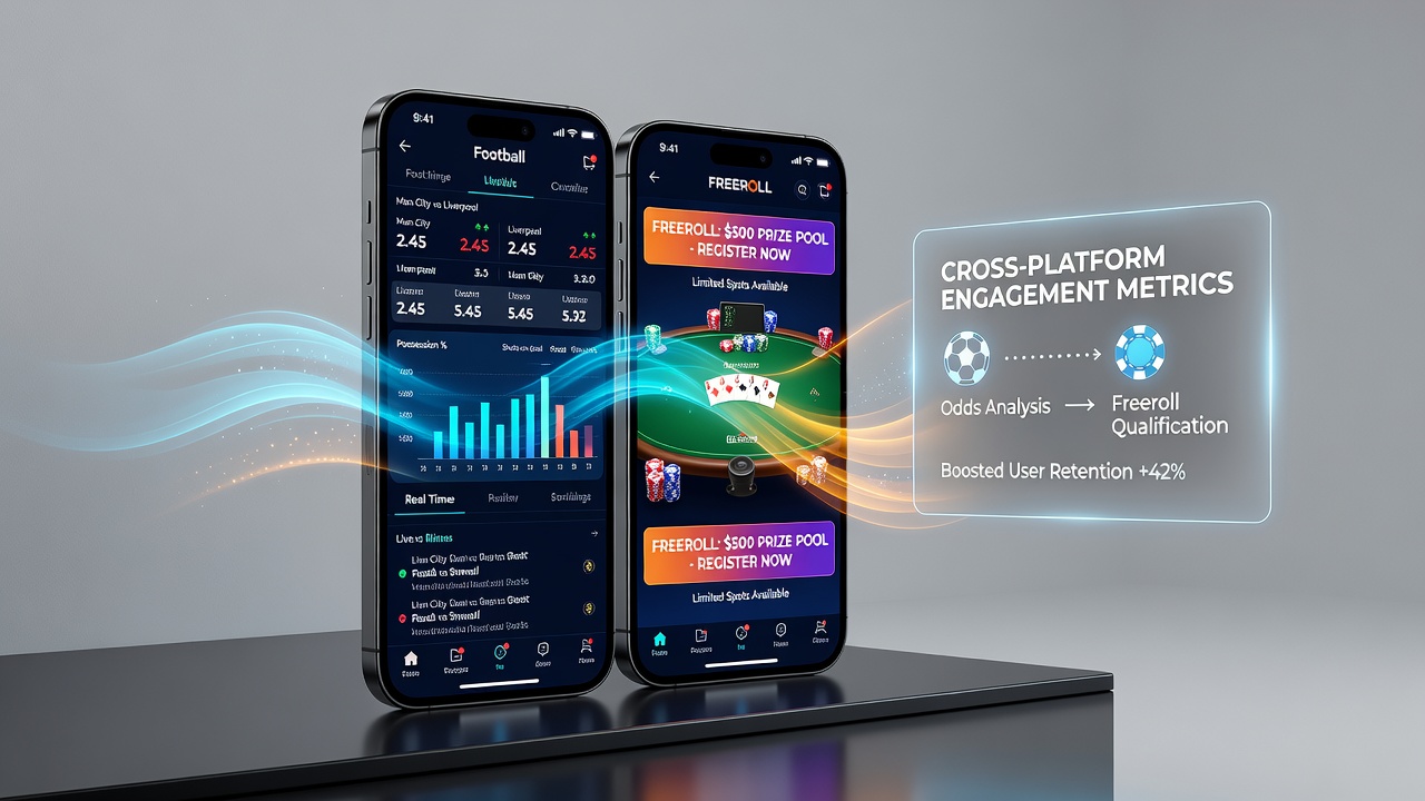 User interacting with a mobile application that overlays football statistical charts and poker tournament schedules on one screen