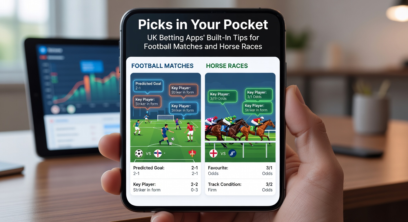 Screenshot of a UK betting app displaying daily football match tips and horse racing predictions on a mobile screen