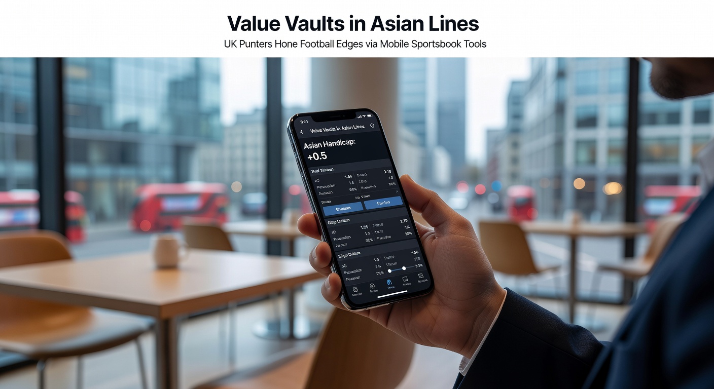 UK punter analysing Asian handicap lines on a mobile sportsbook app during a Premier League match, highlighting live odds fluctuations and value bet indicators
