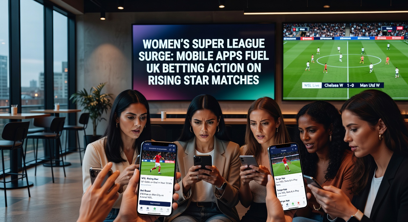 Vibrant stadium scene from a Women's Super League match, with fans cheering and players in action under floodlights